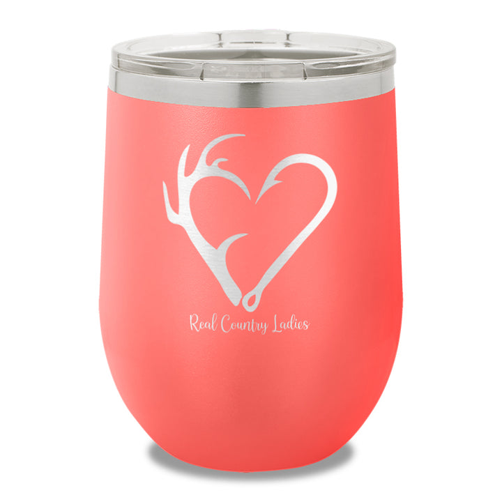 Hunting Fishing Heart 12oz Stemless Wine Cup