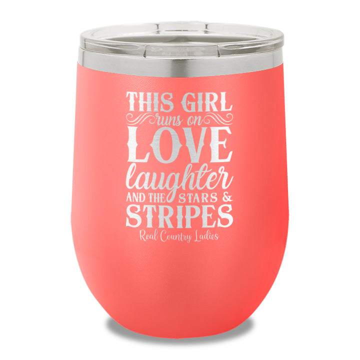 This Girl Runs On Stars And Stripes 12oz Stemless Wine Cup