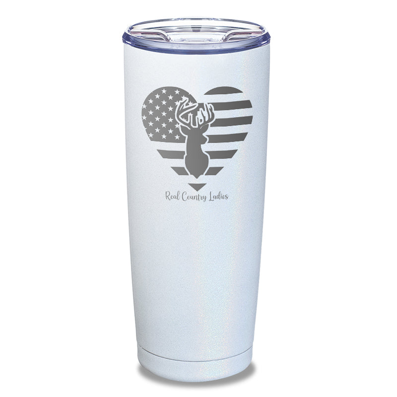 Flag Heart Deer Laser Etched Tumbler