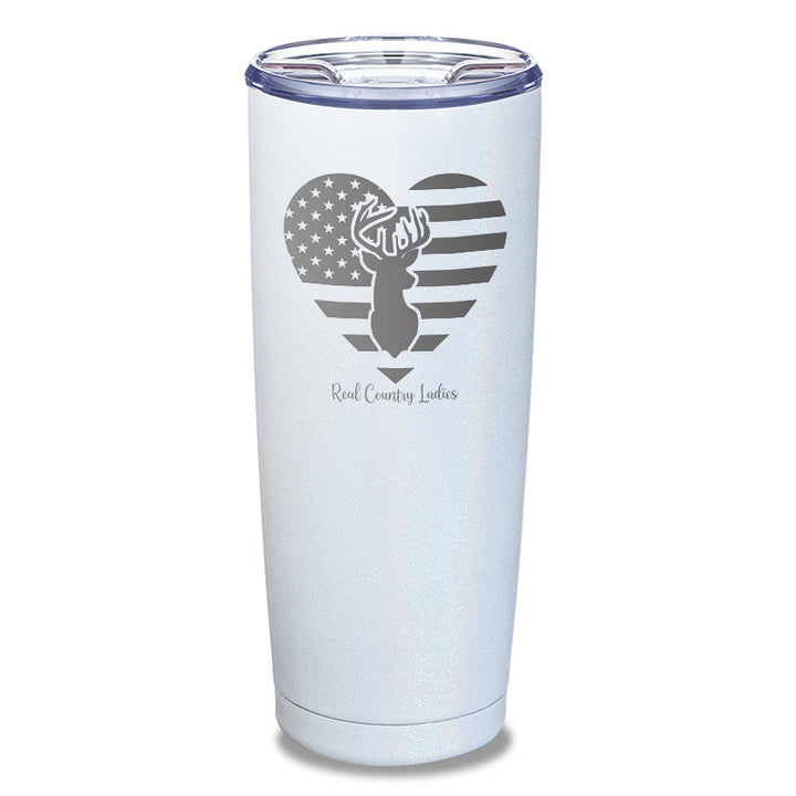 Flag Heart Deer Laser Etched Tumbler