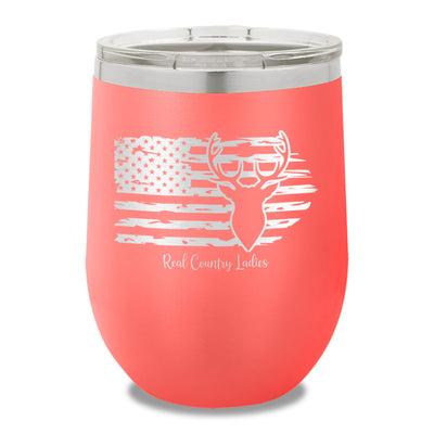 Deer USA Flag 12oz Stemless Wine Cup