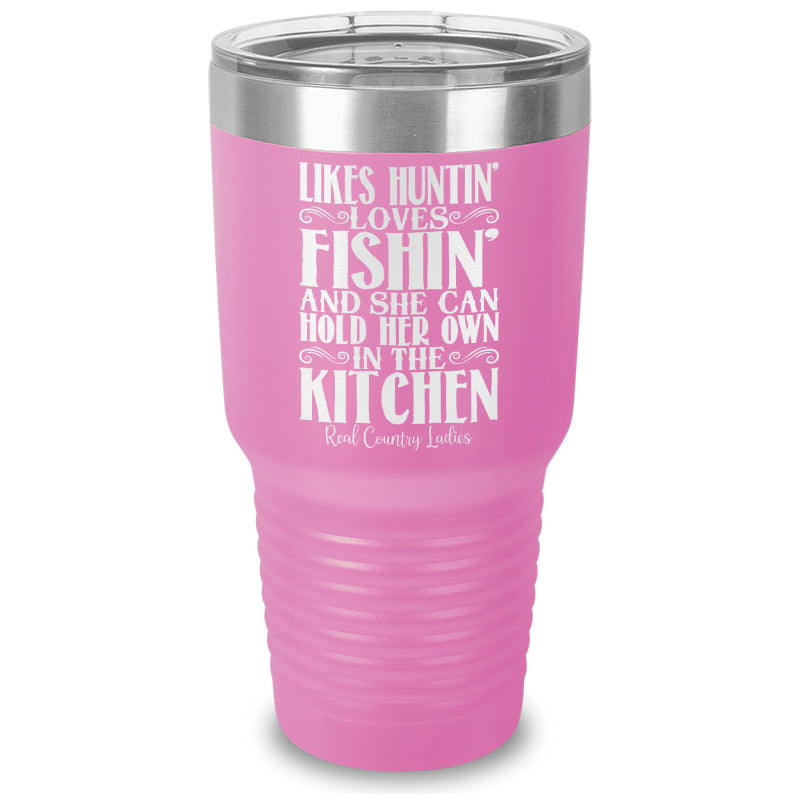 Likes Huntin Loves Fishin Laser Etched Tumbler