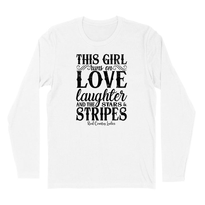 This Girl Runs On Stars And Stripes Black Print Hoodies & Long Sleeves