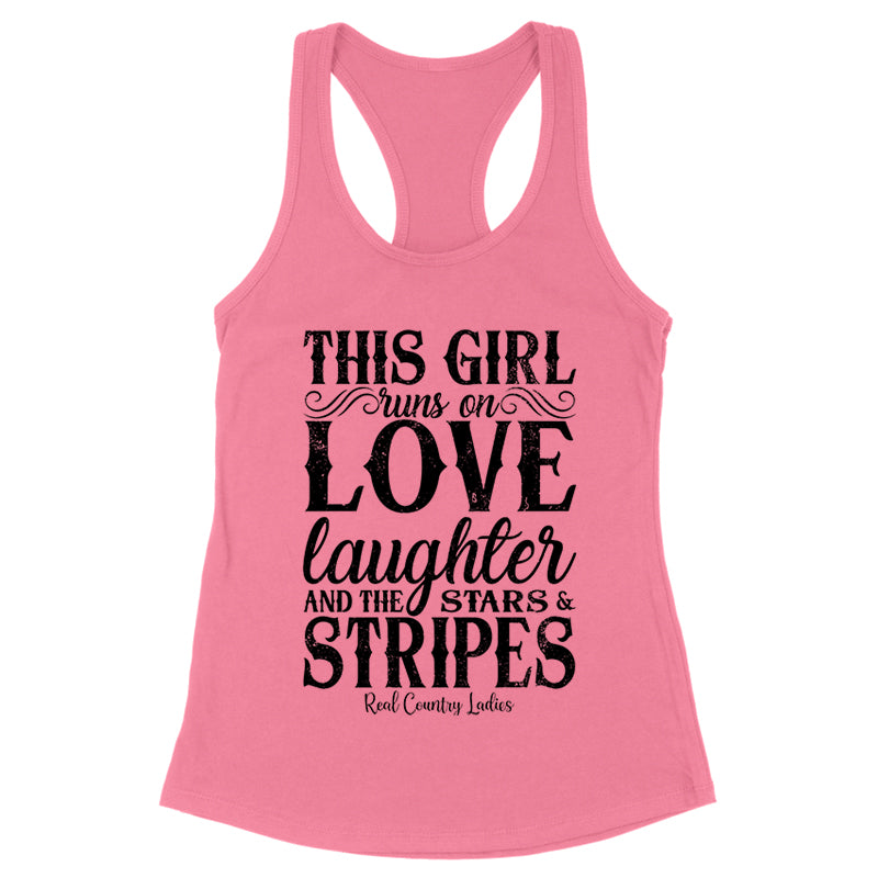 This Girl Runs On Stars And Stripes Black Print Front Apparel