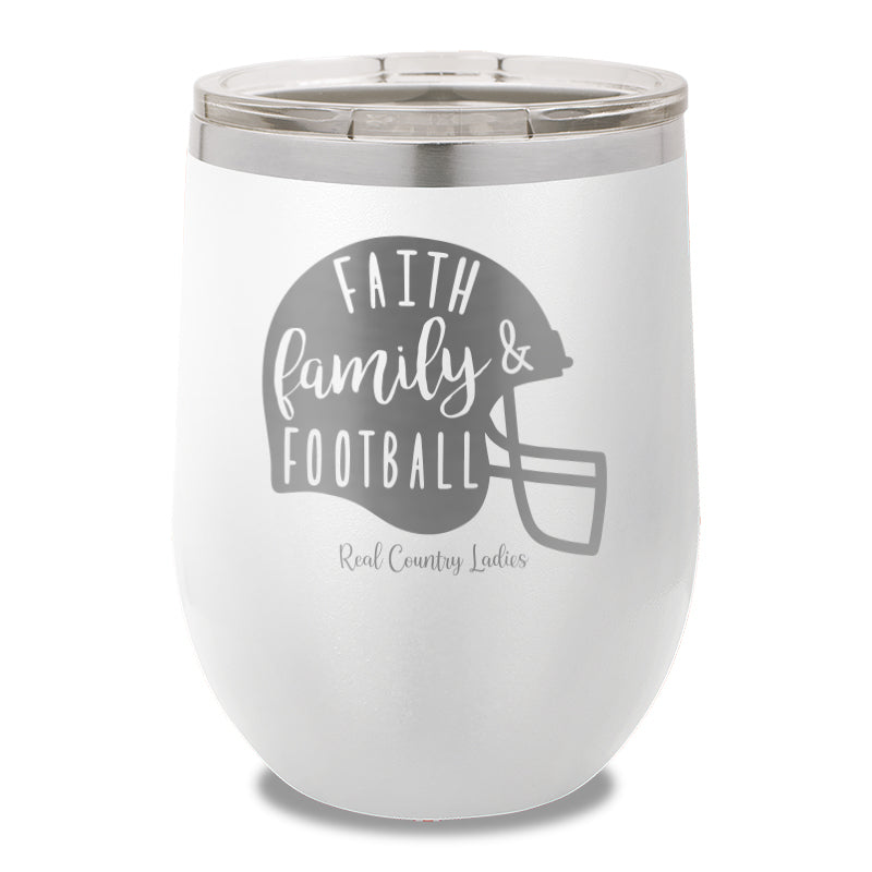 Faith Family Football 12oz Stemless Wine Cup