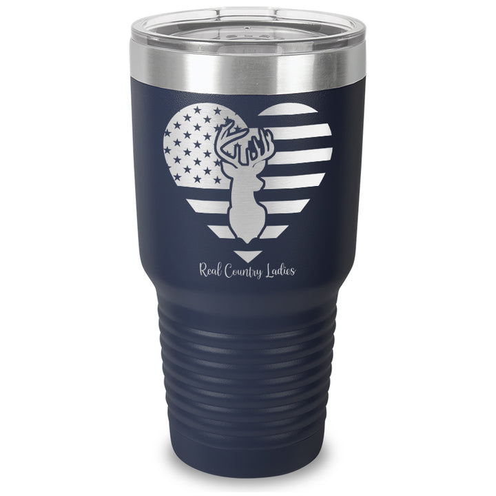 Flag Heart Deer Laser Etched Tumbler