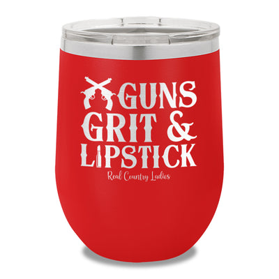 Guns Grit And Lipstick 12oz Stemless Wine Cup