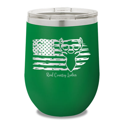 Deer USA Flag 12oz Stemless Wine Cup