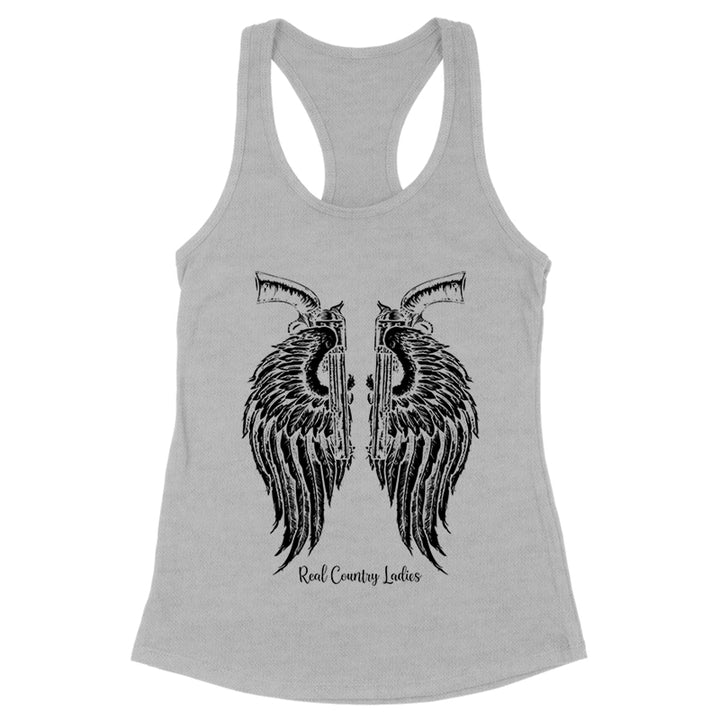 Angel Wings Revolvers Black Print Front Apparel