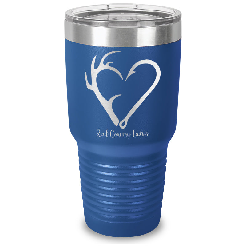 Hunting Fishing Heart Laser Etched Tumbler