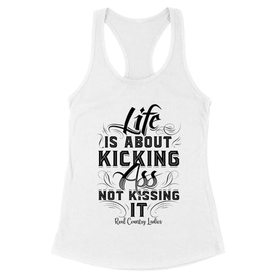 Life Is About Kicking Black Print Front Apparel