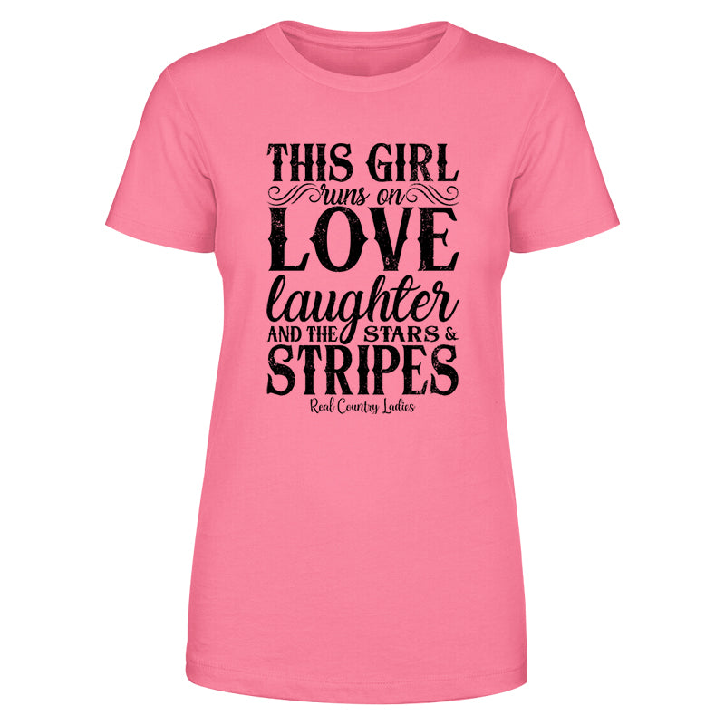 This Girl Runs On Stars And Stripes Black Print Front Apparel