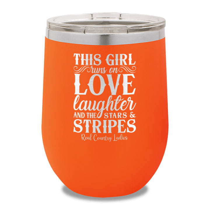 This Girl Runs On Stars And Stripes 12oz Stemless Wine Cup