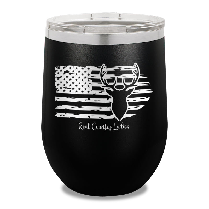 Deer USA Flag 12oz Stemless Wine Cup