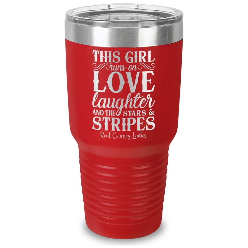 This Girl Runs On Stars And Stripes Laser Etched Tumbler