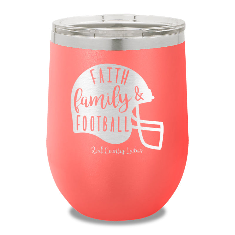 Faith Family Football 12oz Stemless Wine Cup