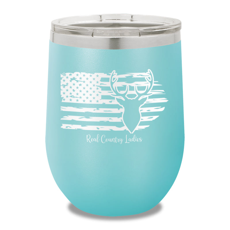 Deer USA Flag 12oz Stemless Wine Cup