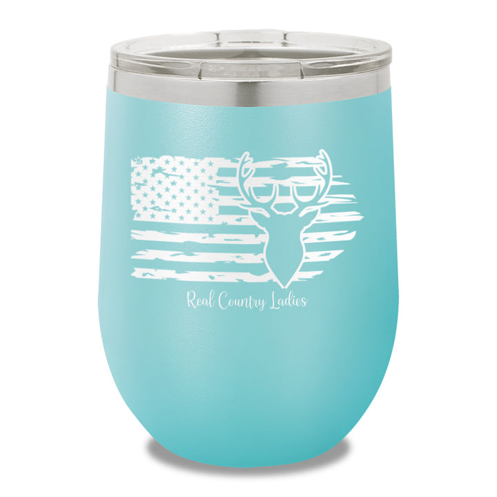 Deer USA Flag 12oz Stemless Wine Cup