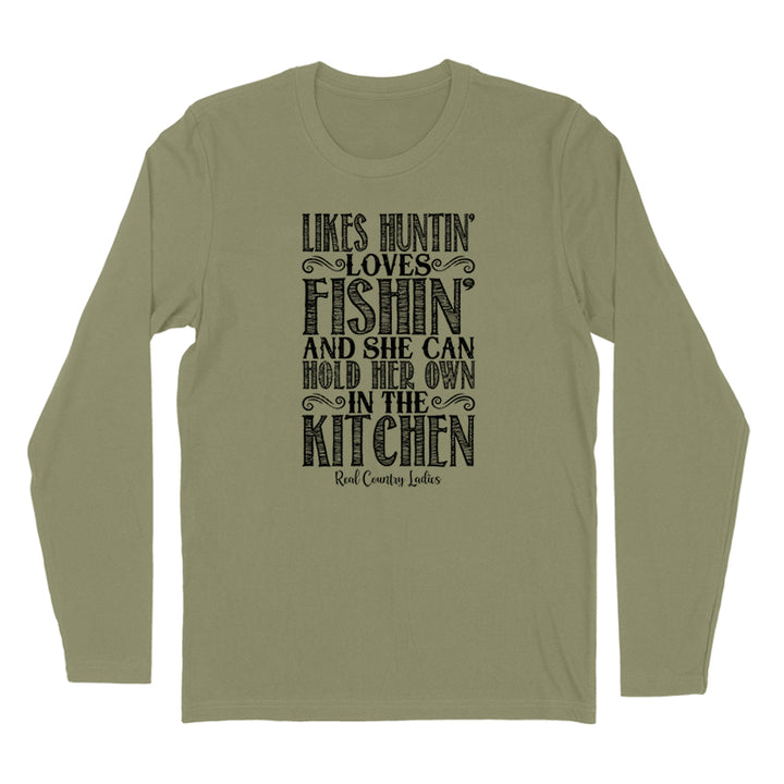 Likes Huntin' Loves Fishin' Black Print Hoodies & Long Sleeves