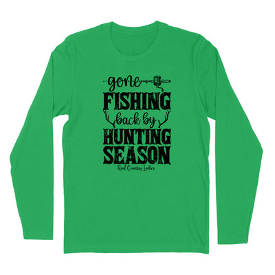 Gone Fishing Back By Hunting Season Black Print Hoodies & Long Sleeves