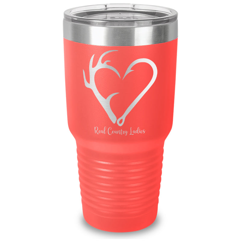 Hunting Fishing Heart Laser Etched Tumbler