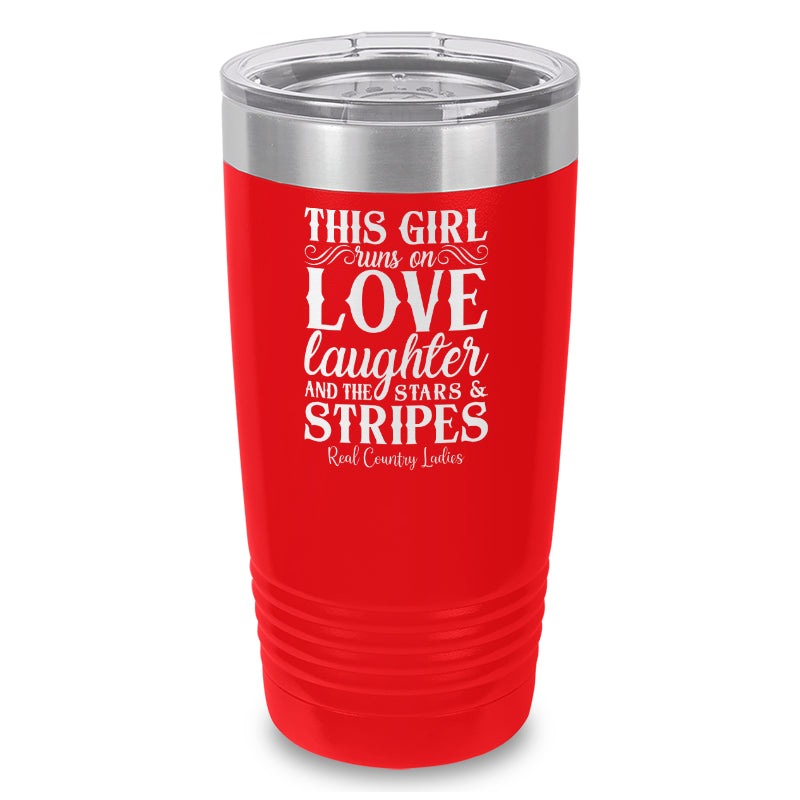 This Girl Runs On Stars And Stripes Laser Etched Tumbler