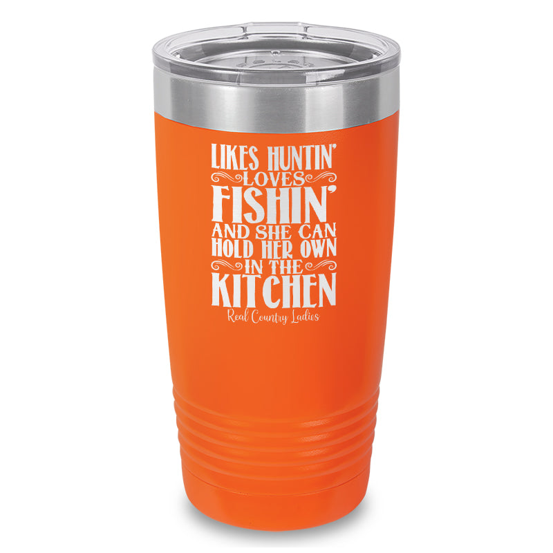 Likes Huntin Loves Fishin Laser Etched Tumbler