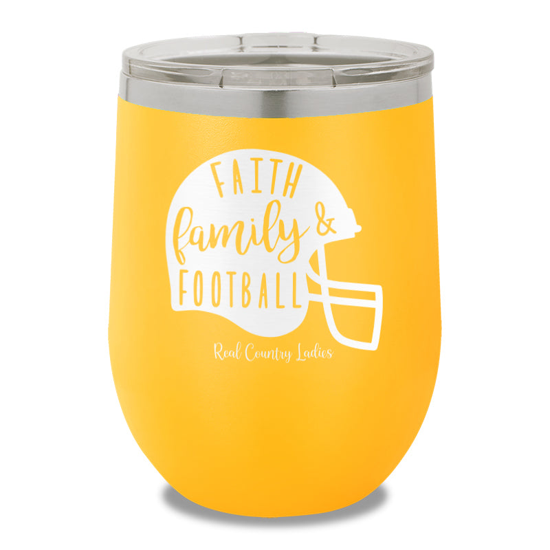 Faith Family Football 12oz Stemless Wine Cup