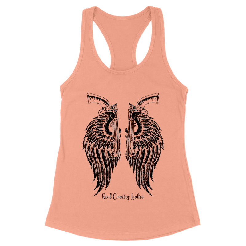 Angel Wings Revolvers Black Print Front Apparel