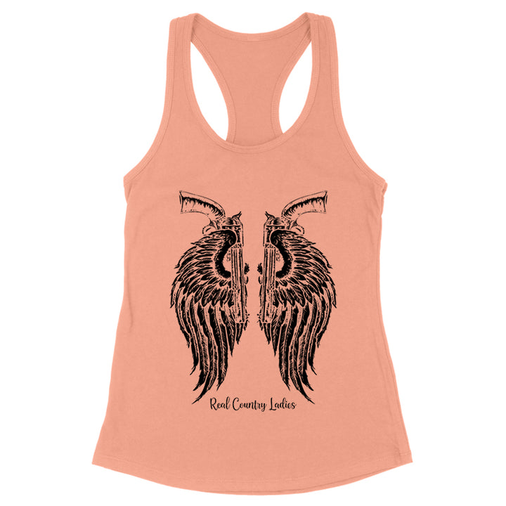 Angel Wings Revolvers Black Print Front Apparel