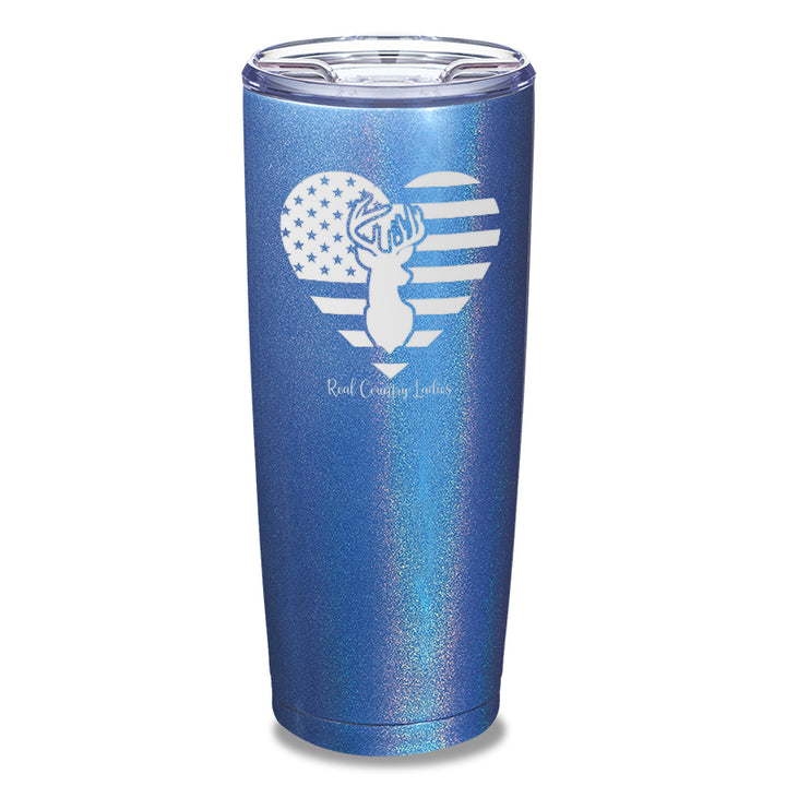 Flag Heart Deer Laser Etched Tumbler