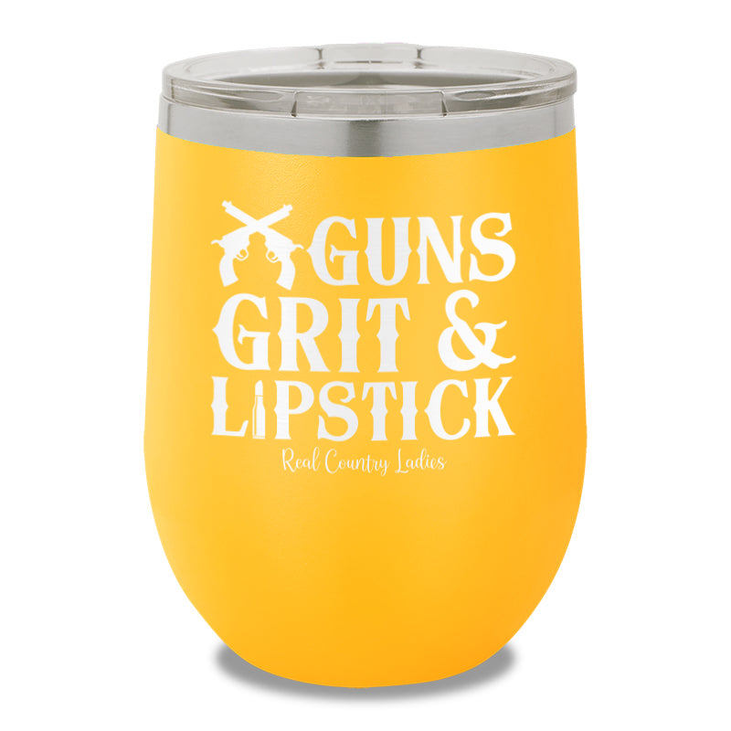 Guns Grit And Lipstick 12oz Stemless Wine Cup