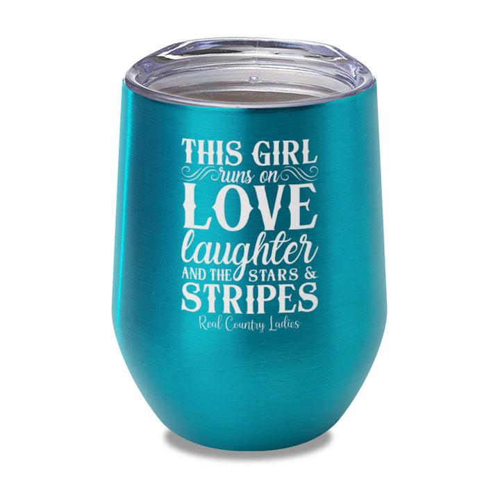 This Girl Runs On Stars And Stripes Laser Etched Tumbler