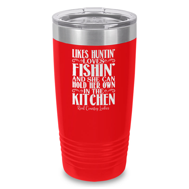 Likes Huntin Loves Fishin Laser Etched Tumbler