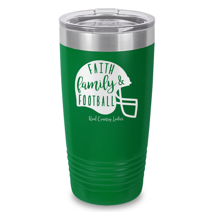 Faith Family Football Laser Etched Tumbler