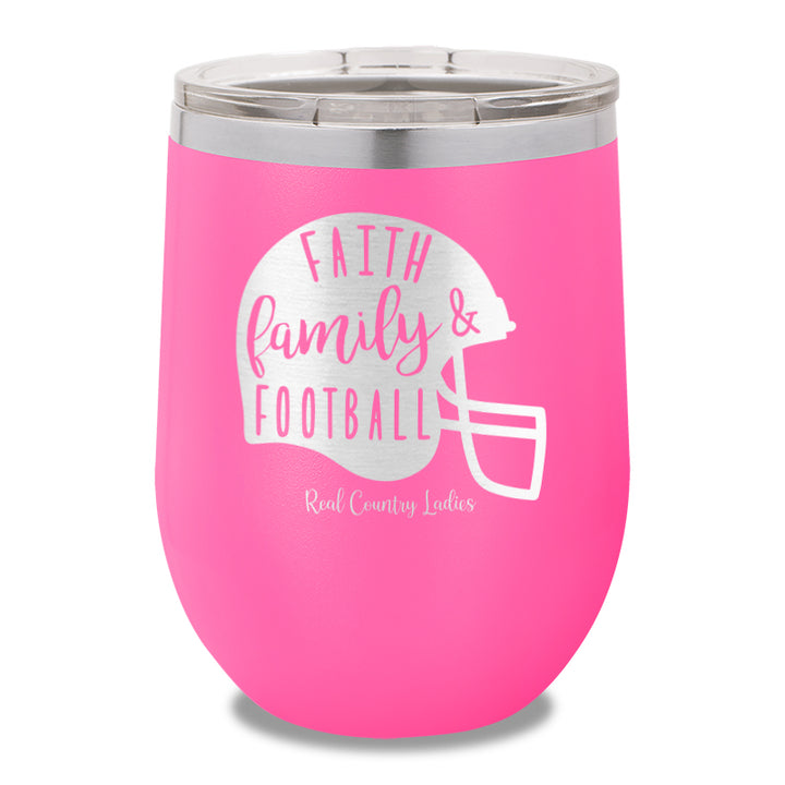 Faith Family Football 12oz Stemless Wine Cup