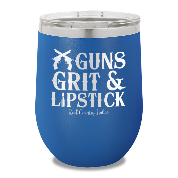 Guns Grit And Lipstick 12oz Stemless Wine Cup