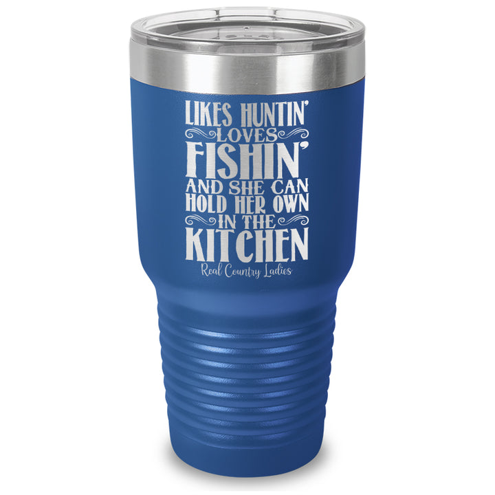 Likes Huntin Loves Fishin Laser Etched Tumbler