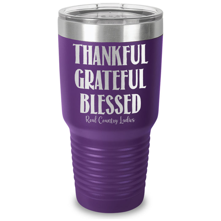 Thankful Grateful Blessed Laser Etched Tumbler