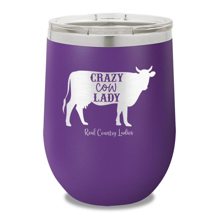 Crazy Cow Lady 12oz Stemless Wine Cup