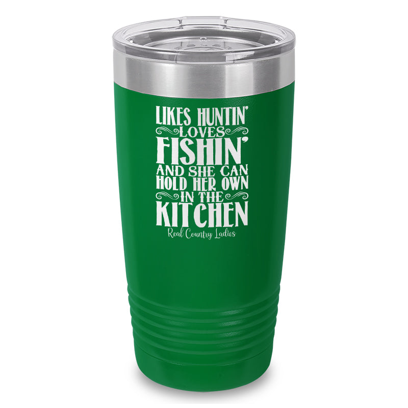 Likes Huntin Loves Fishin Laser Etched Tumbler