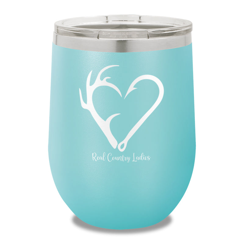 Hunting Fishing Heart 12oz Stemless Wine Cup