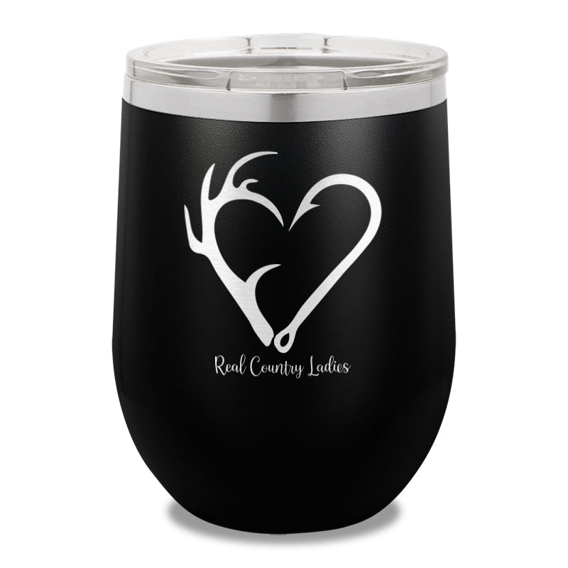 Hunting Fishing Heart 12oz Stemless Wine Cup