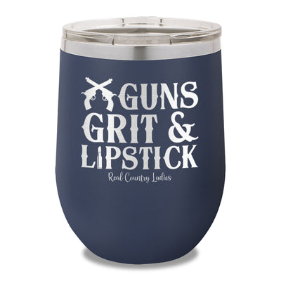 Guns Grit And Lipstick 12oz Stemless Wine Cup