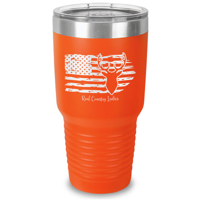 Deer USA Flag Laser Etched Tumbler