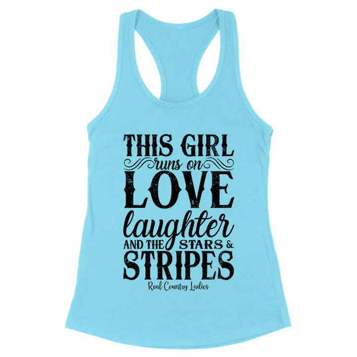 This Girl Runs On Stars And Stripes Black Print Front Apparel