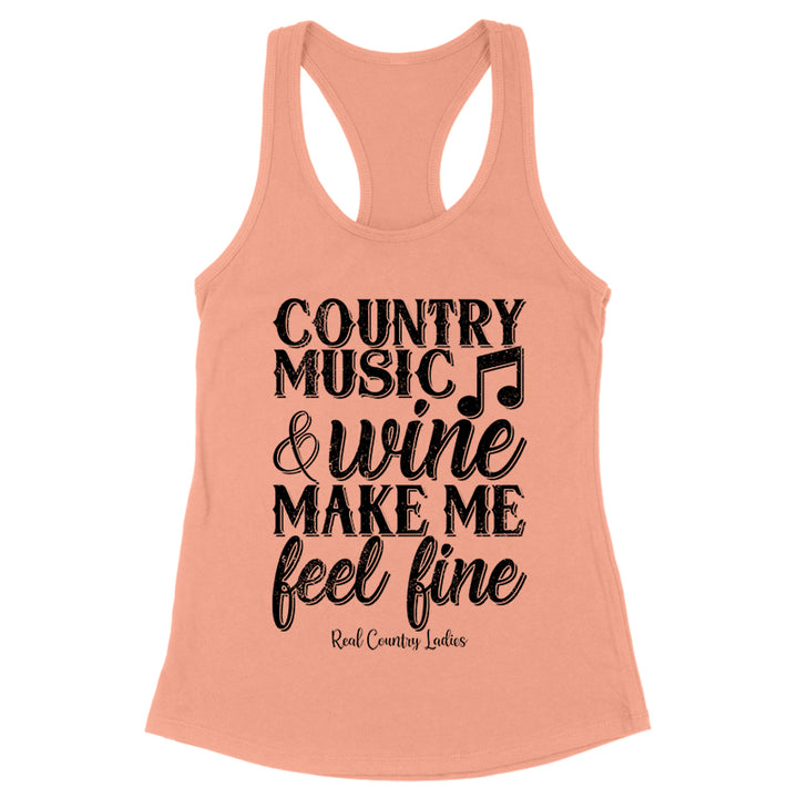 Country Music And Wine Black Print Front Apparel