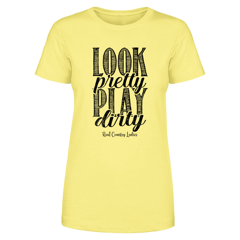 Look Pretty Play Dirty Black Print Front Apparel