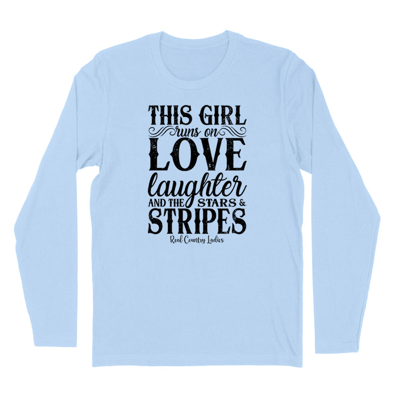 This Girl Runs On Stars And Stripes Black Print Hoodies & Long Sleeves