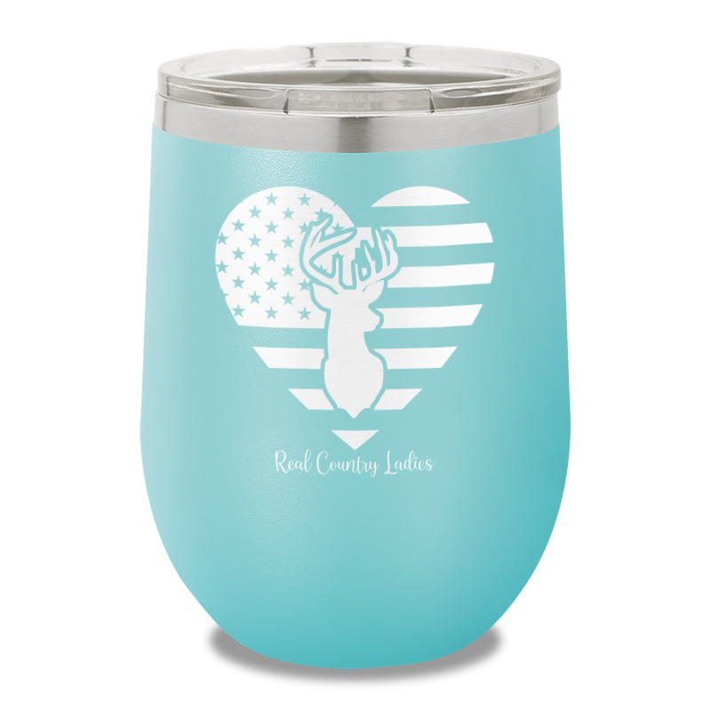 Flag Heart Deer 12oz Stemless Wine Cup